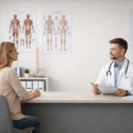 Pacjent i lekarz rozmawiają o Tropokolagen Drink