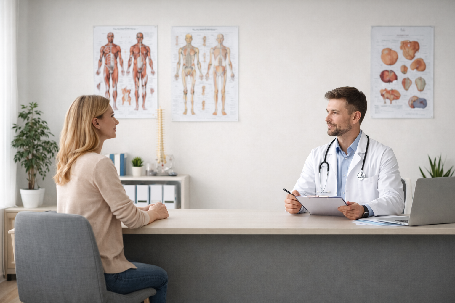 Pacjent i lekarz rozmawiają o Tropokolagen Drink