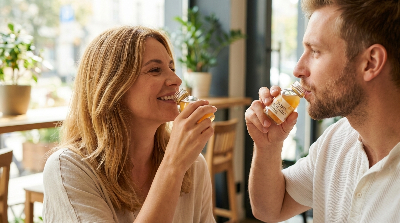 Kobieta i mężczyzna piją Tropokolagen Drink